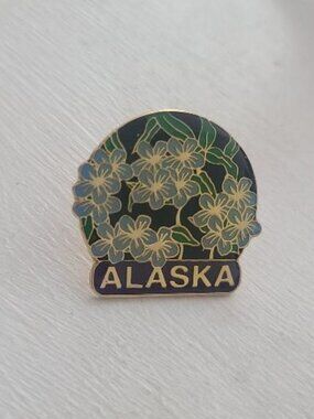 Alaska USA Alpine Forget-Me-Not State Flower Souvenir Vintage Lapel Pin AK Badge